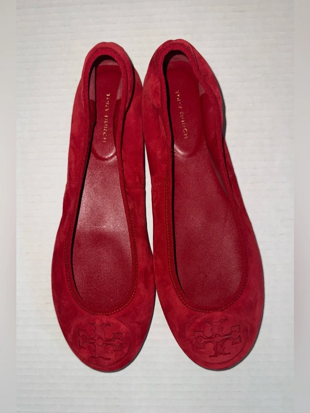 New TORY BURCH Red Suede Leather REVA Travel Foldable Comfort Ballet Flats 8.5